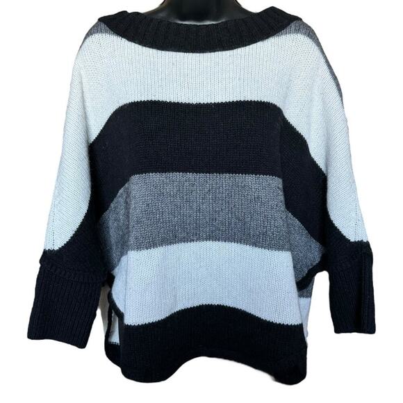 Loft Wool Rabbit Hair Blend Knitted Neutral Striped Over Sized Sweater Size L/XL - Picture 1 of 8
